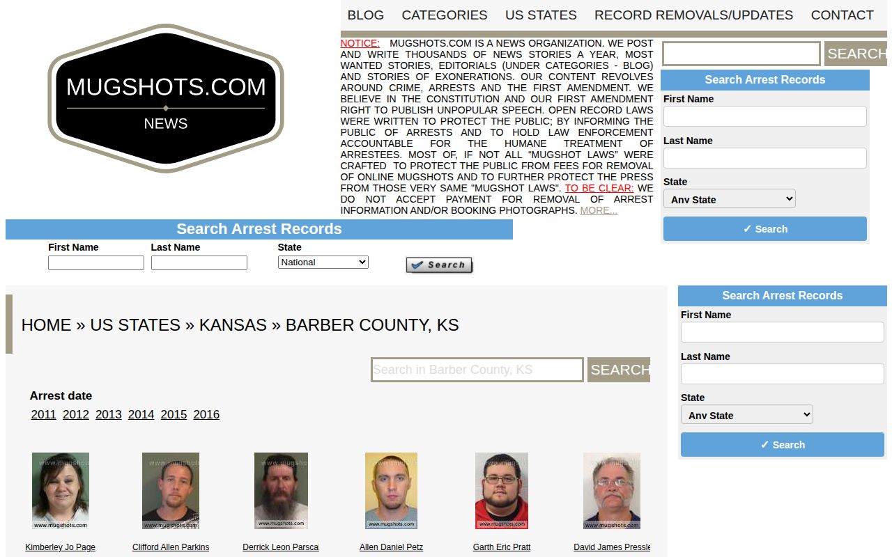 Barber County historical secondary mugshot record index